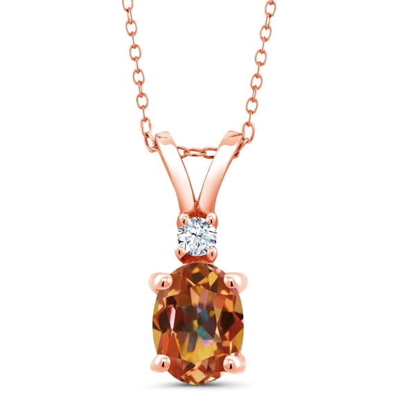 Gem Stone King 1.55 Ct Ecstasy Mystic Topaz White Created Sapphire 18K Rose Gold Plated Silver Pendant with Chain