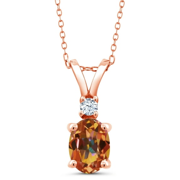 Gem Stone King 1.55 Ct Ecstasy Mystic Topaz White Created Sapphire 18K Rose Gold Plated Silver Pendant with Chain