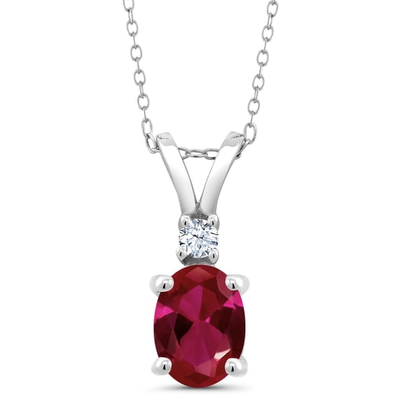 Gem Stone King 1.55 Ct Oval Red Created Ruby 925 Sterling Silver Pendant