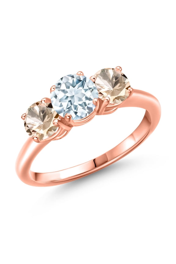 18K Rose Gold Plated Silver Sky Blue Aquamarine and Peach Morganite Engagement Ring for Women | 1.55 Cttw | Round 6MM | Gemstone March Birthstone | Size 5