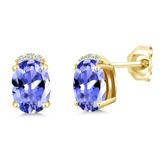 Gem Stone King 1.56 Ct Blue Tanzanite E-F Lab Grown Diamond 18K Yellow Gold Plated Silver Earrings