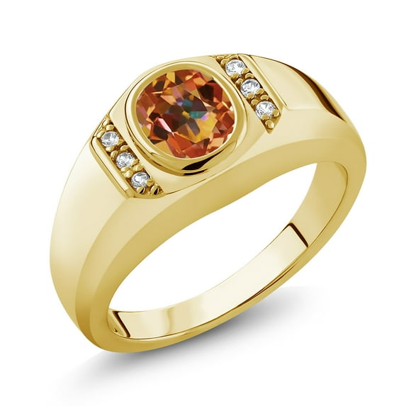 Gem Stone King 1.56 Ct Ecstasy Mystic Topaz White Created Sapphire 18K Yellow Gold Plated Silver Men's Ring
