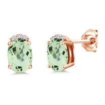 Gem Stone King 1.56 Ct Green Prasiolite E-F Lab Grown Diamond 18K Rose Gold Plated Silver Earrings