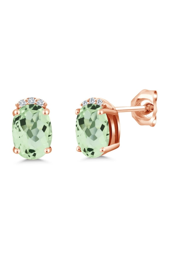 1.56 Ct Green Prasiolite E-F Lab Grown Diamond 18K Rose Gold Plated Silver Earrings