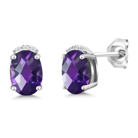 Gem Stone King 1.56 Ct Oval Checkerboard Purple Amethyst E-F Lab Grown Diamond 925 Silver Earrings