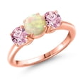 thumbnail image 1 of Gem Stone King 18K Rose Gold Plated Silver White Ethiopian Opal and Pink Lab Grown Diamond Engagement Ring for Women | 1.56 Cttw | Round Cabochon 6MM | Gemstone October Birthstone | Size 7, 1 of 6