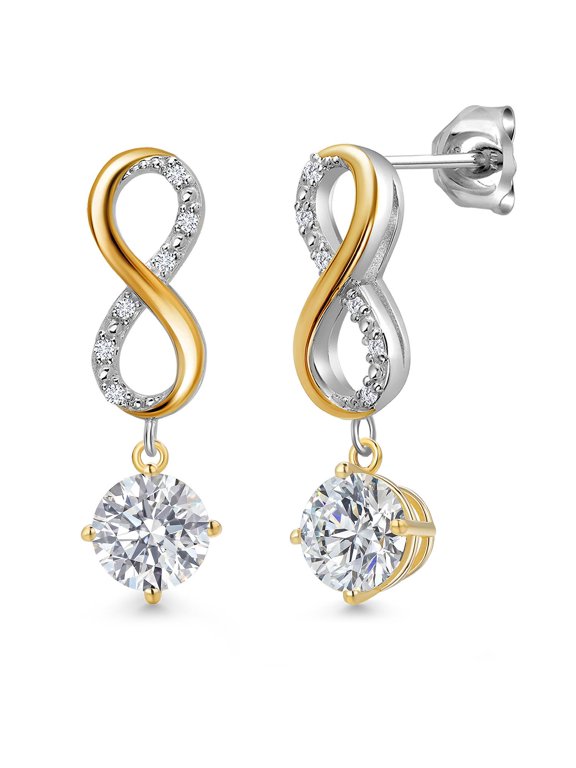 1.56 Cttw IGI Certified Lab Grown Diamond in 925 Silver and 10K Yellow Gold Earrings for Women | Round Center Diamond 0.75 Ct | D-E Color | VS1-VS2 Clarity