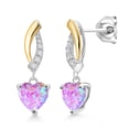 thumbnail image 1 of Gem Stone King 1.57 Ct Heart Shape 6mm Pink Simulated Opal 925 Silver and 10K Yellow Gold Lab Grown Diamond Dangle Earrings, 1 of 3