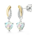 thumbnail image 1 of Gem Stone King 1.57 Ct Heart Shape 6mm White Simulated Opal 925 Silver and 10K Yellow Gold Lab Grown Diamond Dangle Earrings, 1 of 3