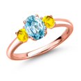 thumbnail image 1 of Gem Stone King 18K Rose Gold Plated Silver Blue Zircon and Yellow Sapphire Engagement Ring for Women | 1.57 Cttw | Oval 7X5MM | Gemstone Birthstone | Size 8, 1 of 6