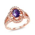 thumbnail image 1 of Gem Stone King 1.57 Ct 8X6mm Oval Checkerboard Purple Amethyst 18K Rose Gold Plated Silver Ring (Size 7), 1 of 4