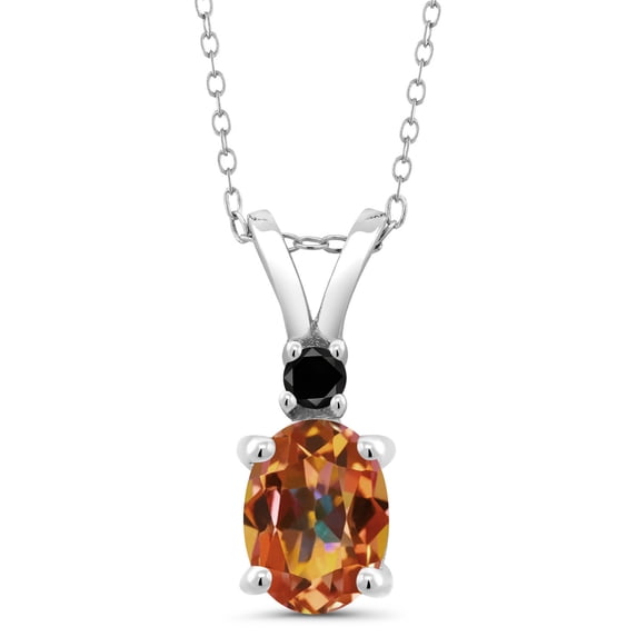 Gem Stone King 1.57 Ct Oval Ecstasy Mystic Topaz Black Diamond 925 Sterling Silver Pendant