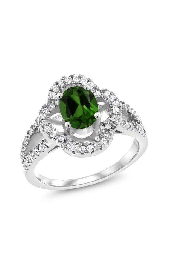 1.57 Ct Oval Green Chrome Diopside 925 Sterling Silver Spotlight Ring (Size 5)
