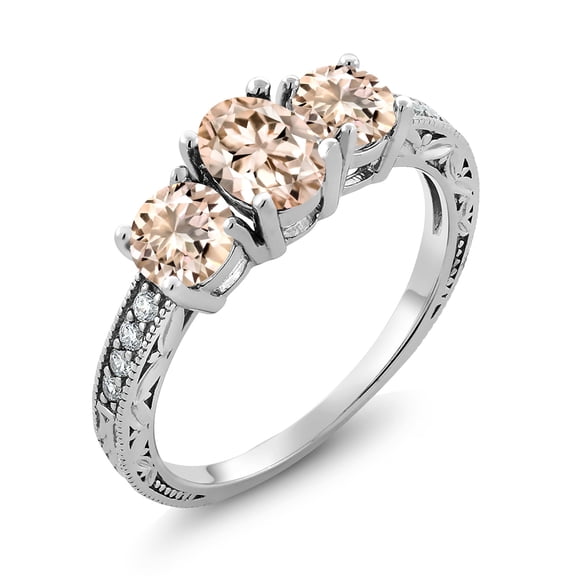 Gem Stone King 1.57 Ct Oval Peach Morganite 925 Sterling Silver Moissanite Ring (Size 8)
