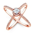 thumbnail image 1 of Gem Stone King 1.57 Ct Round White Zirconia 18K Rose Gold Plated Silver Criss Cross X Ring (Size 7), 1 of 5