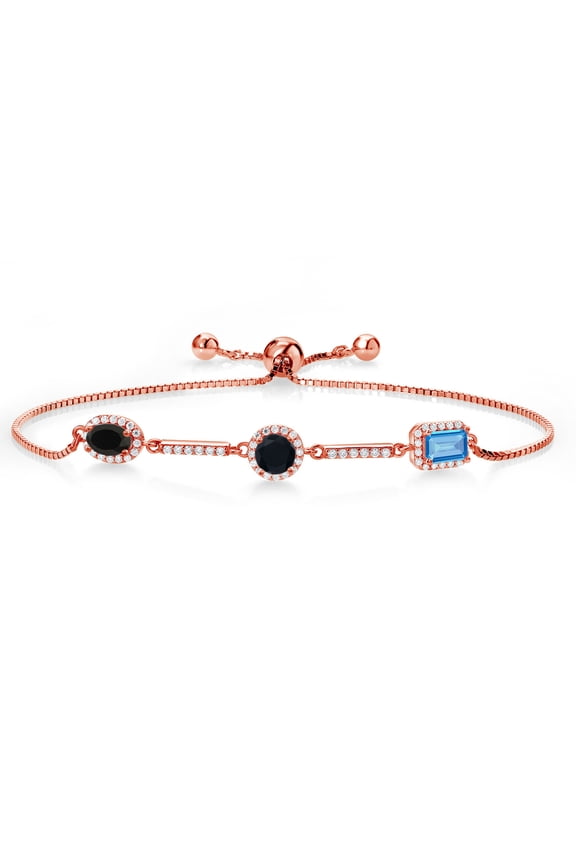 1.58 Ct Oval Black Onyx 18K Rose Gold Plated Silver Bracelet for Women