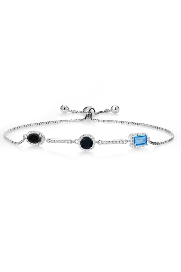 1.58 Ct Oval Black Onyx 925 Sterling Silver Bracelet for Women
