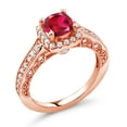 thumbnail image 1 of Gem Stone King 1.58 Ct Red Created Ruby White Created Sapphire 18K Rose Gold Plated Silver Ring, 1 of 6