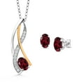 thumbnail image 1 of Gem Stone King 1.58 Ct Red Rhodolite Garnet E-F Lab Grown Diamond 925 Silver and 10K Yellow Gold Wave Pendant and Earrings Jewelry Set, 1 of 3