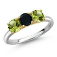 thumbnail image 1 of Gem Stone King 10K Two Tone Gold Black Onyx and Green Peridot Engagement Ring for Women | 1.58 Cttw | Round 5MM | Gemstone December Birthstone | Size 7, 1 of 6