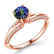 Gem Stone King 1.58 Ct Round Blue Mystic Topaz 18K Rose Gold Plated Silver Ring (Size 6)