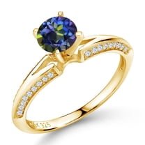 Gem Stone King 1.58 Ct Round Blue Mystic Topaz 18K Yellow Gold Plated Silver Ring (Size 6)