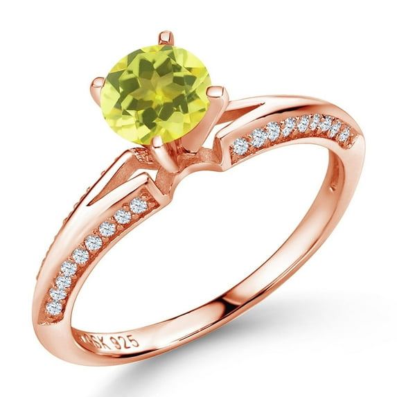Gem Stone King 1.58 Ct Round Canary Mystic Topaz 18K Rose Gold Plated Silver Ring (Size 6)
