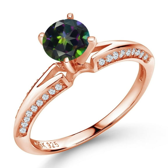 Gem Stone King 1.58 Ct Round Green Mystic Topaz 18K Rose Gold Plated Silver Ring (Size 6)