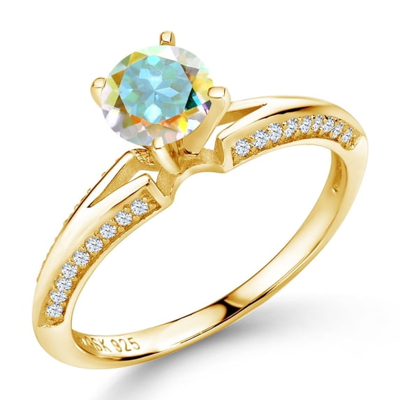 Gem Stone King 1.58 Ct Round Mercury Mist Mystic Topaz 18K Yellow Gold Plated Silver Ring (Size 6)