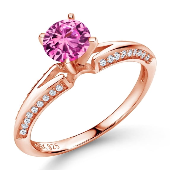 Gem Stone King 1.58 Ct Round Pink Created Sapphire 18K Rose Gold Plated Silver Solitaire Ring (Size 9) (Size 9)