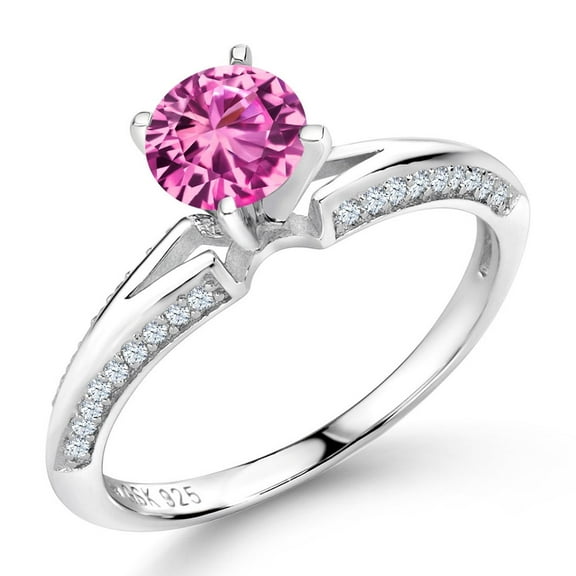 Gem Stone King 1.58 Ct Round Pink Created Sapphire 925 Sterling Silver Ring (Size 8)