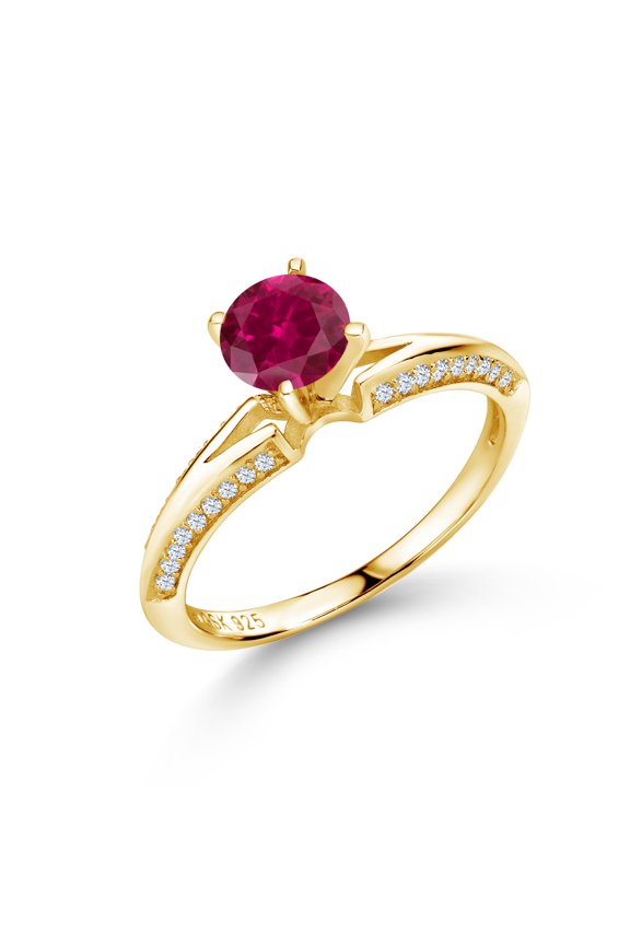 1.58 Ct Round Red Created Ruby 18K Yellow Gold Plated Sterling Silver Ring (Size 9)