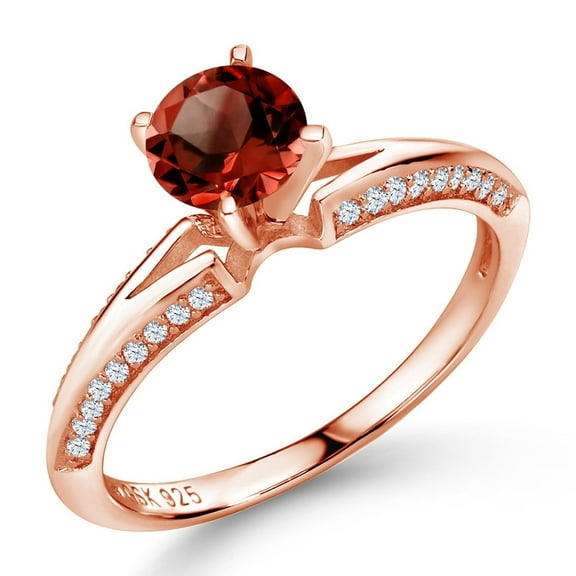 Gem Stone King 1.58 Ct Round Red Garnet 18K Rose Gold Plated Silver Ring (Size 8)