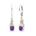 thumbnail image 1 of Gem Stone King 1.58 Cttw 925 Sterling Silver and 10K Yellow Gold Purple Amethyst Half Moon White Moissanite and Lab Grown Diamond Drop Dangle Earrings for Women, 1 of 4