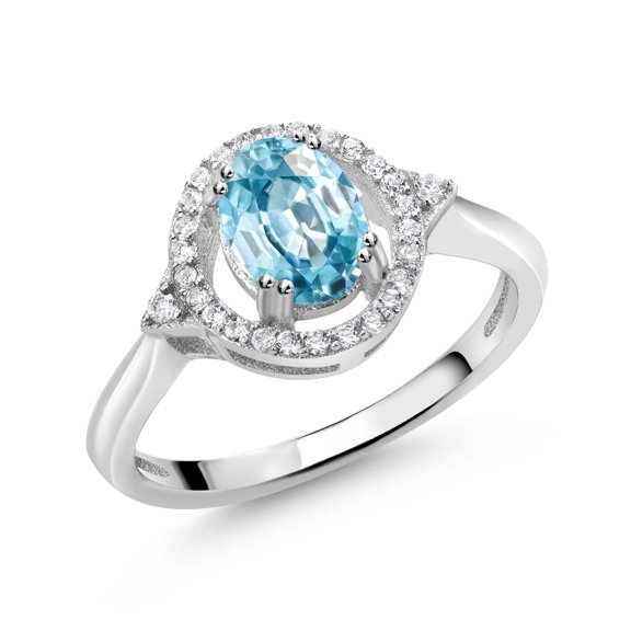 Gem Stone King 1.59 Ct Oval Blue Zircon 925 Sterling Silver Ring (Size 5)
