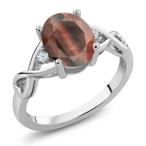 Gem Stone King 1.59 Ct Oval Red Tiger Eye 925 Sterling Silver Ring (Size 6)