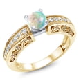 thumbnail image 1 of Gem Stone King 0.89 Ct Round Cabochon White Simulated Opal 18K Two-Tone Plated Sterling Silver Ring (Size 6), 1 of 4