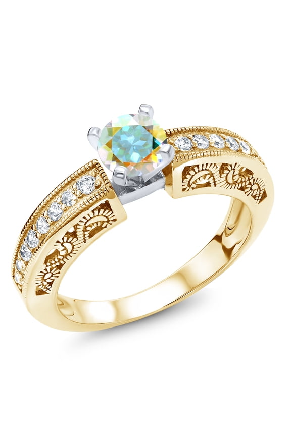 1.59 Ct Round Mercury Mist Mystic Topaz 18K Two-Tone Plated Sterling Silver Ring (Size 8)