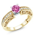 thumbnail image 1 of Gem Stone King 1.59 Ct Round Pink Created Sapphire 18K Two-Tone Plated Sterling Silver Ring (Size 8), 1 of 4