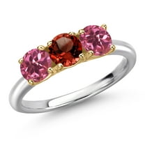 Gem Stone King 10K Two Tone Gold Red Garnet and Pink Tourmaline Engagement Ring for Women | 1.59 Cttw | Round 5MM | Gemstone January Birthstone | Size 6