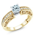 thumbnail image 1 of Gem Stone King 1.59 Ct Round Sky Blue Topaz 18K Two-Tone Plated Sterling Silver Ring (Size 8), 1 of 4