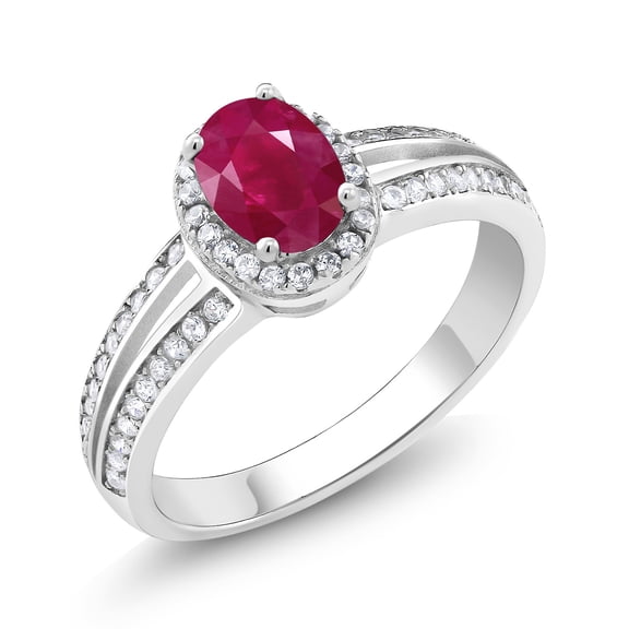 Gem Stone King 925 Sterling Silver Red Ruby Engagement Ring for Women | 1.60 Cttw | Oval 7X5MM | Gemstone July Birthstone | Size 6