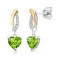 thumbnail image 1 of Gem Stone King 1.60 Ct Heart Shape 6mm Green Peridot 925 Silver and 10K Yellow Gold Lab Grown Diamond Dangle Earrings, 1 of 3