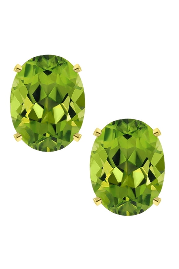 1.60 Ct Oval 7X5mm Green Peridot Yellow Gold Plated Stud Earrings for Women Men