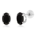 thumbnail image 1 of Gem Stone King 1.60 Ct Oval 7x5mm Black Onyx 14K White Gold Stud Earrings for Women Men, 1 of 3