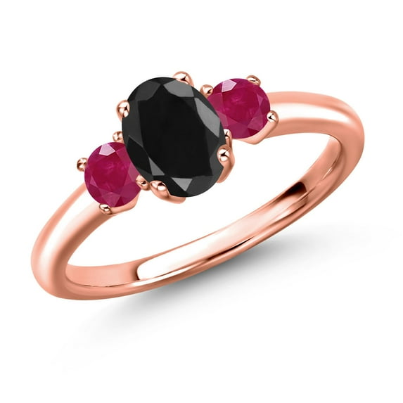 Gem Stone King 18K Rose Gold Plated Silver Black Sapphire and Red Ruby Engagement Ring for Women | 1.60 Cttw | Oval 7X5MM | Gemstone September Birthstone | Size 8