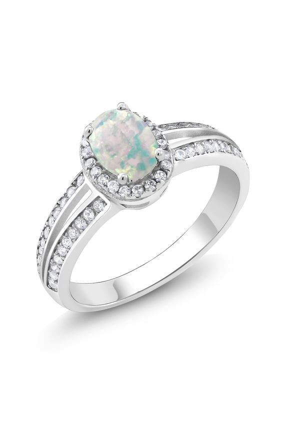 1.60 Ct Oval Cabochon White Simulated Opal 925 Sterling Silver Ring (Size 6)