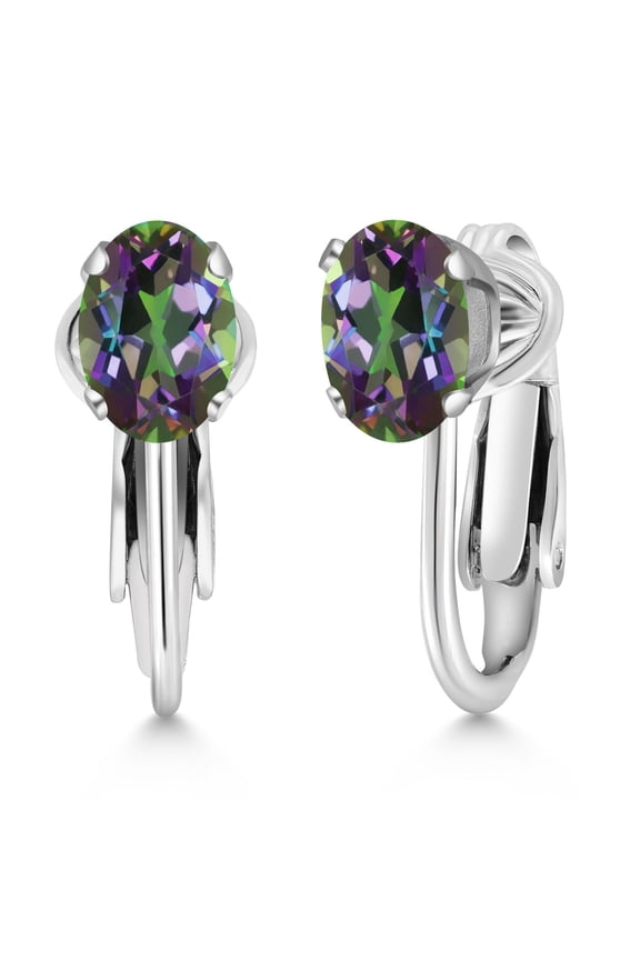 1.60 Cttw Oval Green Mystic Topaz 925 Sterling Silver Clip-On Earrings for Women | Oval 7X5MM