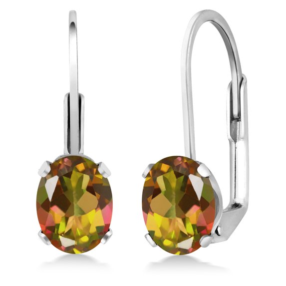 Gem Stone King 1.60 Ct Oval Mango Mystic Topaz 925 Sterling Silver Leverback Earrings