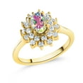 thumbnail image 1 of Gem Stone King 1.60 Ct Oval Mercury Mist Mystic Topaz 18K Yellow Gold Plated Silver Flower Ring, 1 of 4